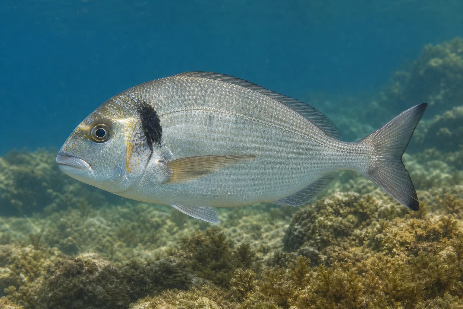 Mořan zlatý (dorada) (Sparus aurata) pod vodou