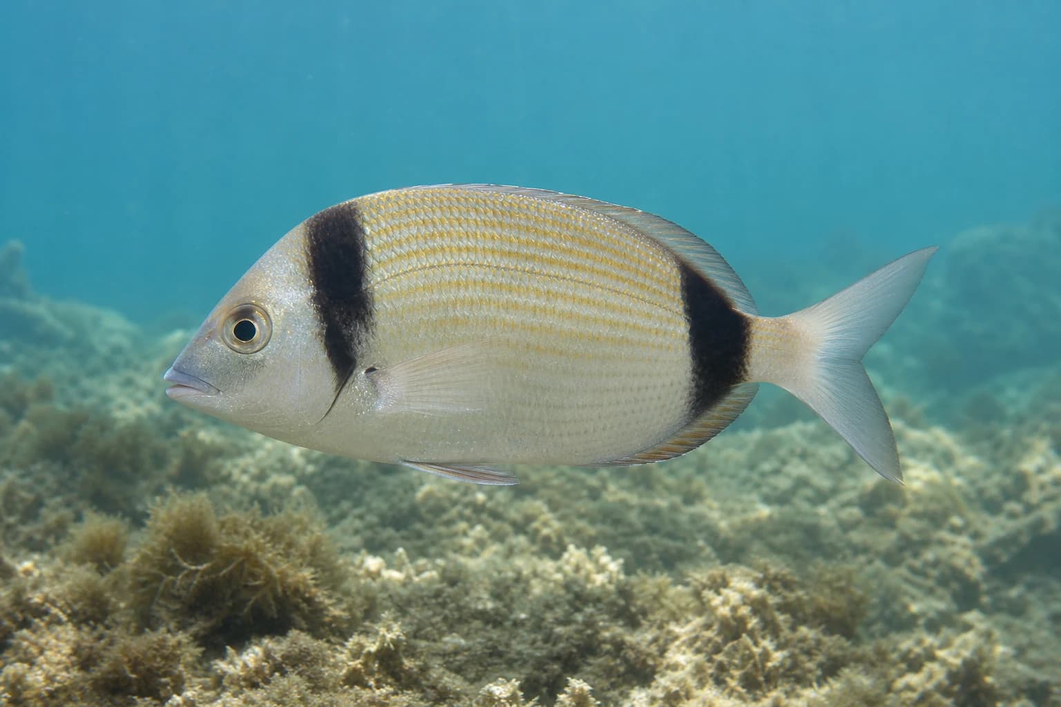 Mořan obecný (fratar) (Diplodus vulgaris) pod vodou