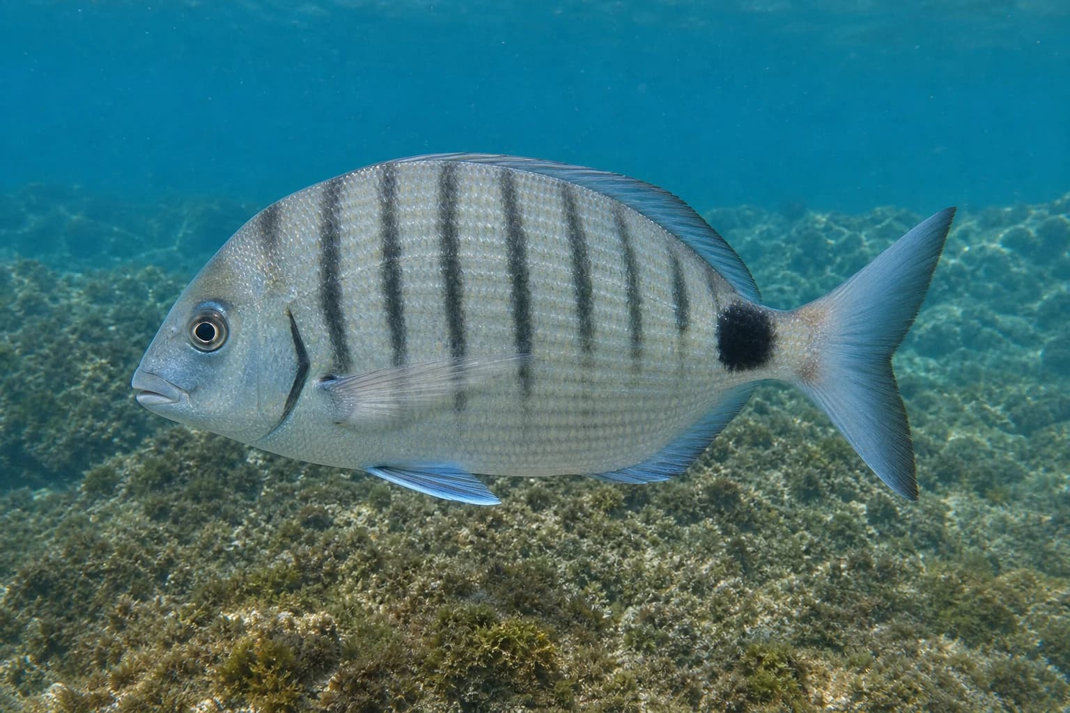 Mořan pruhovaný (sargus) (Diplodus sargus) pod vodou